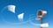envelopes around a mailbox isolated over blue